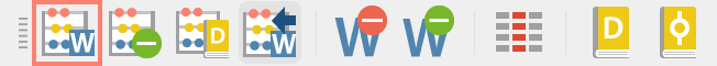 Der Quickbutton „Worthäufigkeit“ in der Symbolleiste „MAXDictio“ Der Quickbutton „Worthäufigkeit“ in der Symbolleiste „MAXDictio“