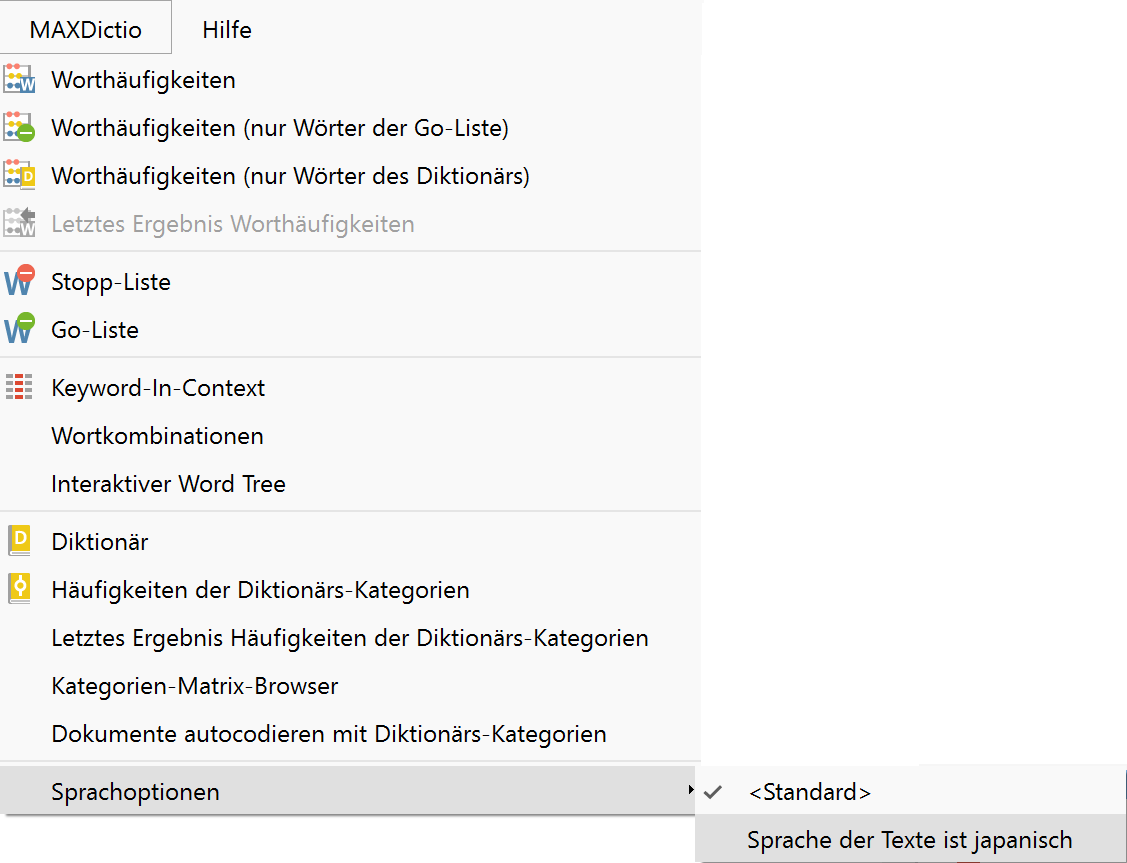 Sprachoption für japanische Texte im MAXDictio-Menü wählen Sprachoption für japanische Texte im MAXDictio-Menü wählen