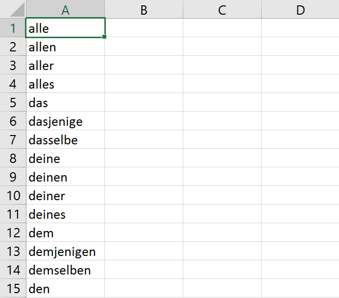 Eine in Excel geöffnete Stopp-Liste Eine in Excel geöffnete Stopp-Liste