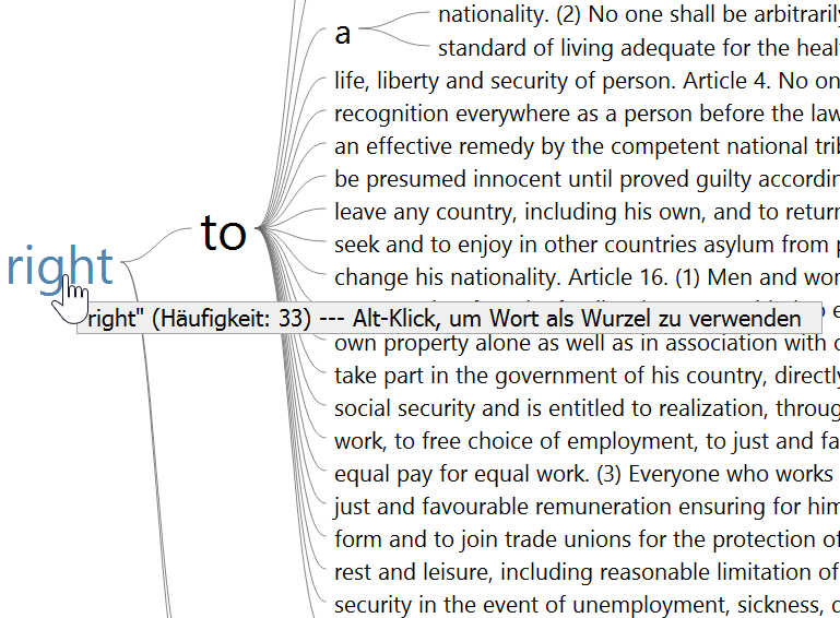Tooltip auf einem Wort informiert über dessen Häufigkeit Tooltip auf einem Wort informiert über dessen Häufigkeit