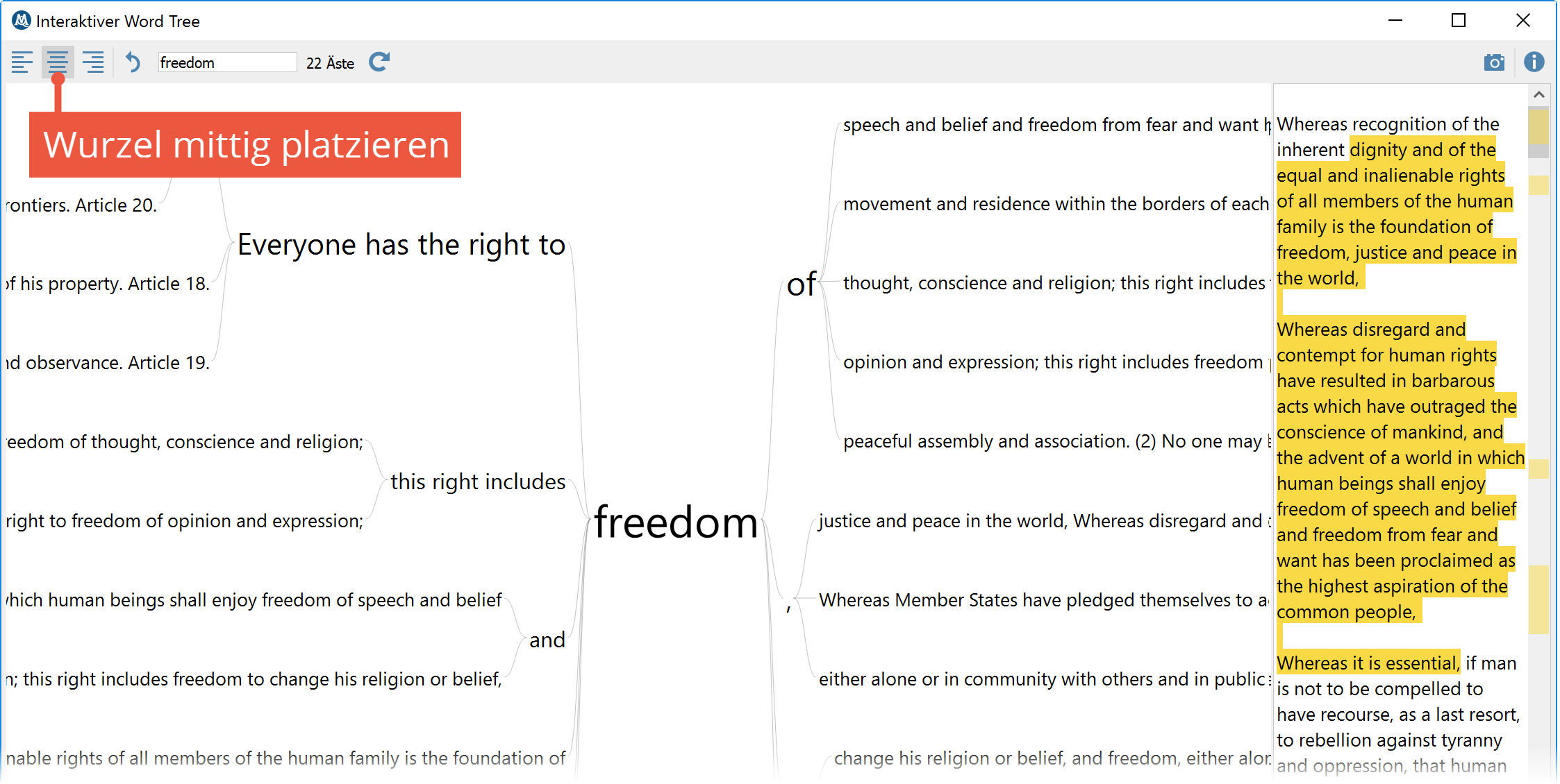 Wurzel „freedom“ mittig platziert Wurzel „freedom“ mittig platziert