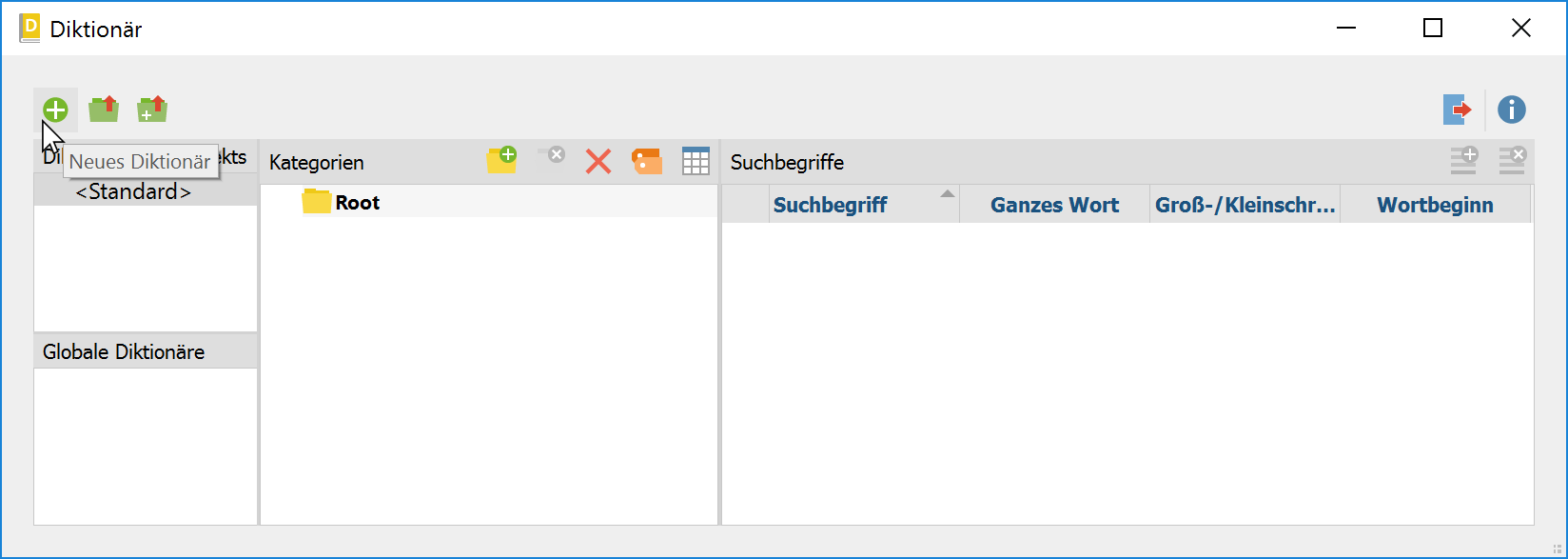 Icon, um ein neues Diktionär für ein Projekt zu ergänzen Icon, um ein neues Diktionär für ein Projekt zu ergänzen