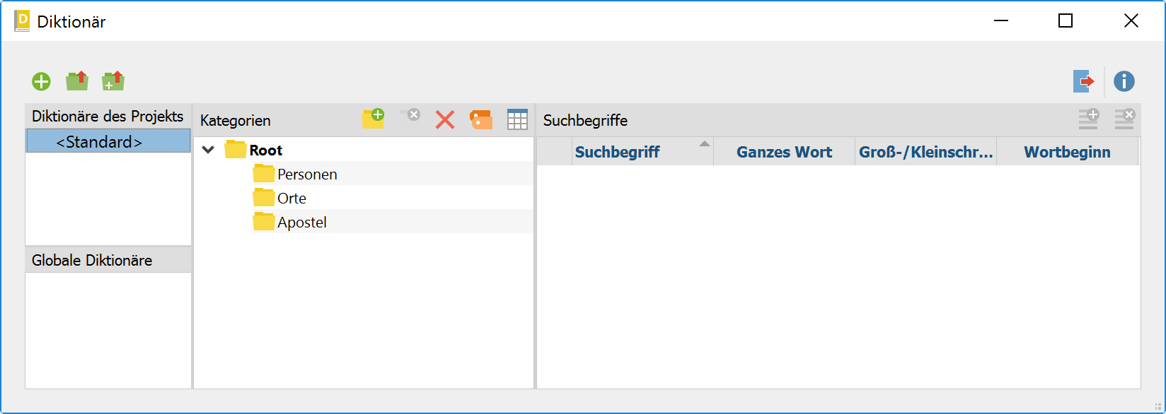 Das Dialogfenster „Diktionär“ Das Dialogfenster „Diktionär“