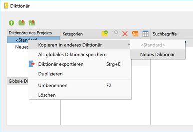 Suchausdrücke eines Diktionärs in ein anderes Diktionär kopieren Suchausdrücke eines Diktionärs in ein anderes Diktionär kopieren