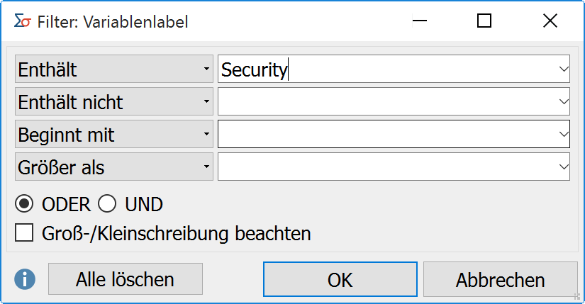 Filterkriterien eingeben Filterkriterien eingeben