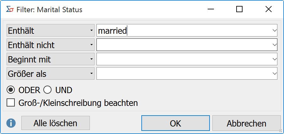 Filterkriterien eingeben Filterkriterien eingeben