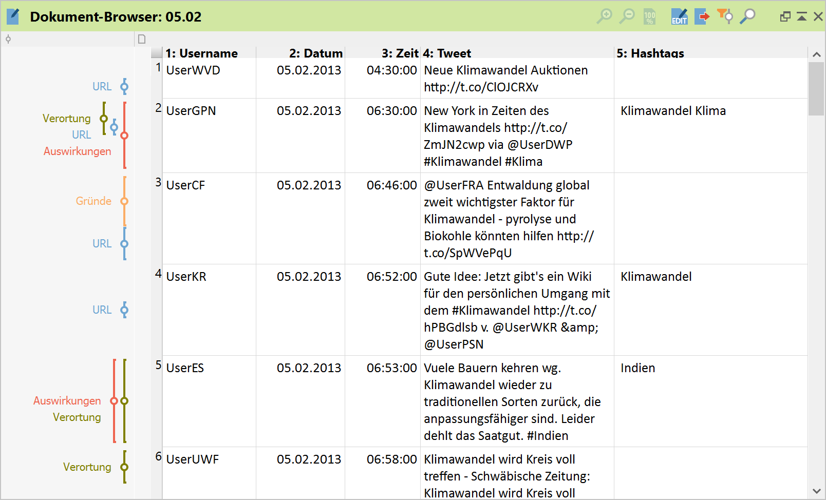 Importiertes Tabellen-Dokument im „Dokument-Browser“ Importiertes Tabellen-Dokument im „Dokument-Browser“