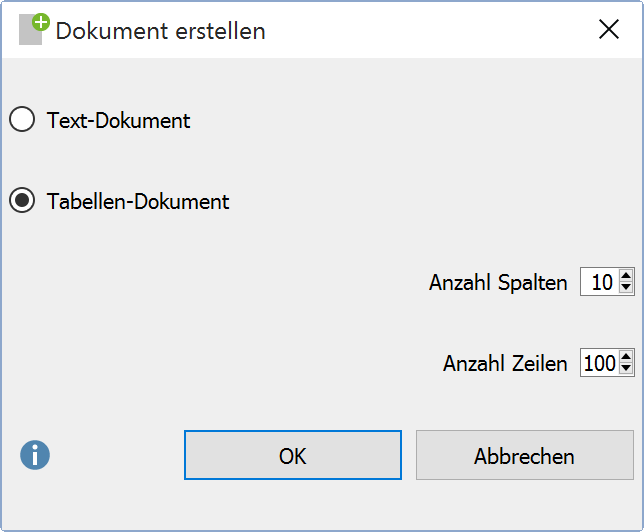 Anzahl der Spalten und Zeilen beim Erstellen einer neuen Tabelle wählen Anzahl der Spalten und Zeilen beim Erstellen einer neuen Tabelle wählen