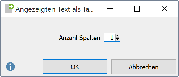 Anzahl der Spalten für die Tabelle wählen Anzahl der Spalten für die Tabelle wählen