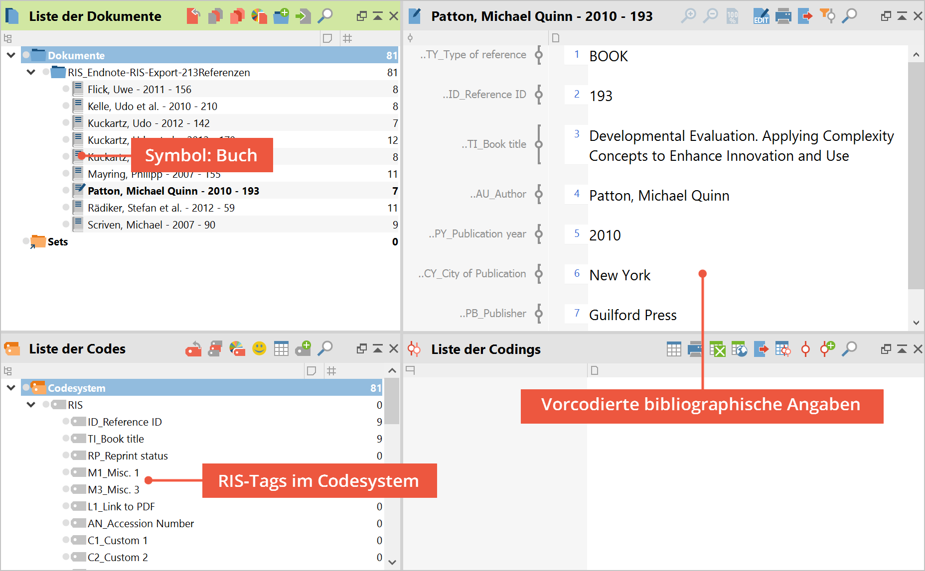 RIS-Datei nach dem Import in MAXQDA RIS-Datei nach dem Import in MAXQDA