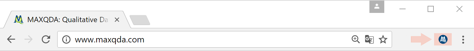 MAXQDA-Symbol zum Öffnen des MAXQDA Web Collectors in „Google Chrome“ MAXQDA-Symbol zum Öffnen des MAXQDA Web Collectors in „Google Chrome“