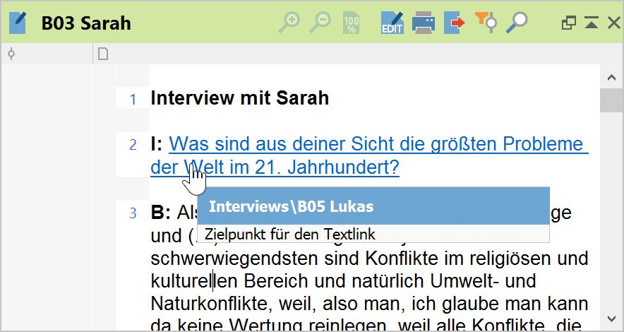 Blau unterstrichener Dokument-Link mit Quick-Info Blau unterstrichener Dokument-Link mit Quick-Info