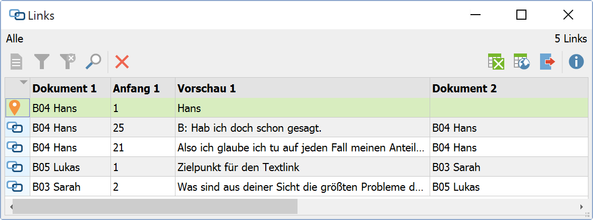 Anzeige von Geo-Links durch das Symbol „orangene Ortsfahne” in der „Übersicht Links“ Anzeige von Geo-Links durch das Symbol „orangene Ortsfahne” in der „Übersicht Links“