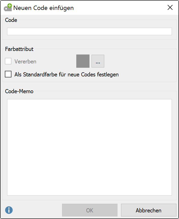 Dialogfenster zur Eingabe eines neuen Codes Dialogfenster zur Eingabe eines neuen Codes