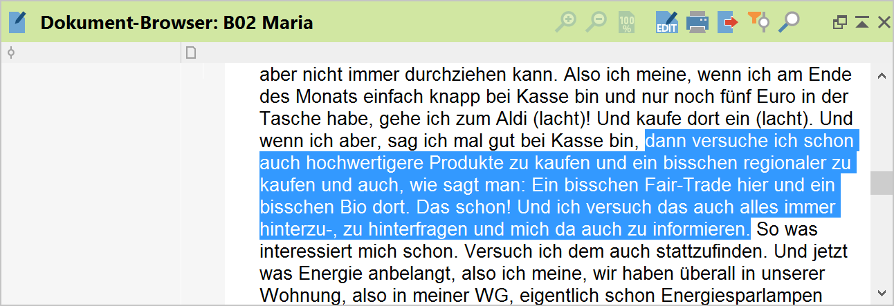 Eine Textpassage wurde im „Dokument-Browser“ markiert Eine Textpassage wurde im „Dokument-Browser“ markiert