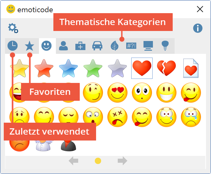 Das Fenster „emoticode“ Das Fenster „emoticode“