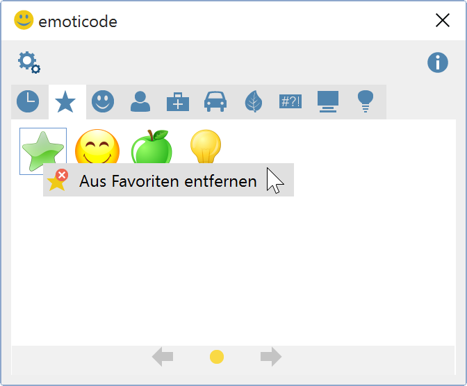 Symbole zu den Favoriten hinzufügen und entfernen Symbole zu den Favoriten hinzufügen und entfernen