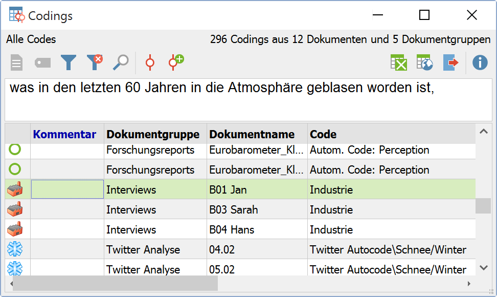 Emoticons in der „Liste der Codings“ und in der tabellarischen „Übersicht Codings“ Emoticons in der „Liste der Codings“ und in der tabellarischen „Übersicht Codings“