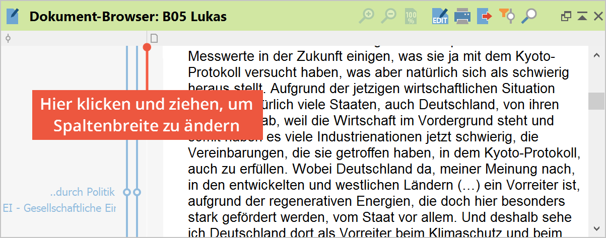 Visualisierung der Codierung links neben dem Dokument Visualisierung der Codierung links neben dem Dokument