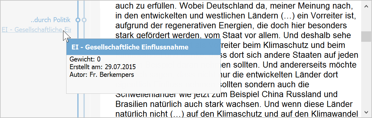 Tooltip an der Visualisierung der Codierung Tooltip an der Visualisierung der Codierung