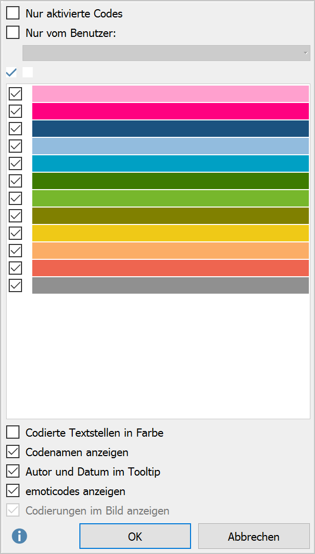 Auswahlmenü für die Visualisierungsanzeige Auswahlmenü für die Visualisierungsanzeige