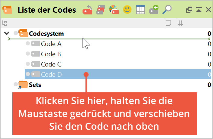 Verschieben von Codes mit der Maus Verschieben von Codes mit der Maus