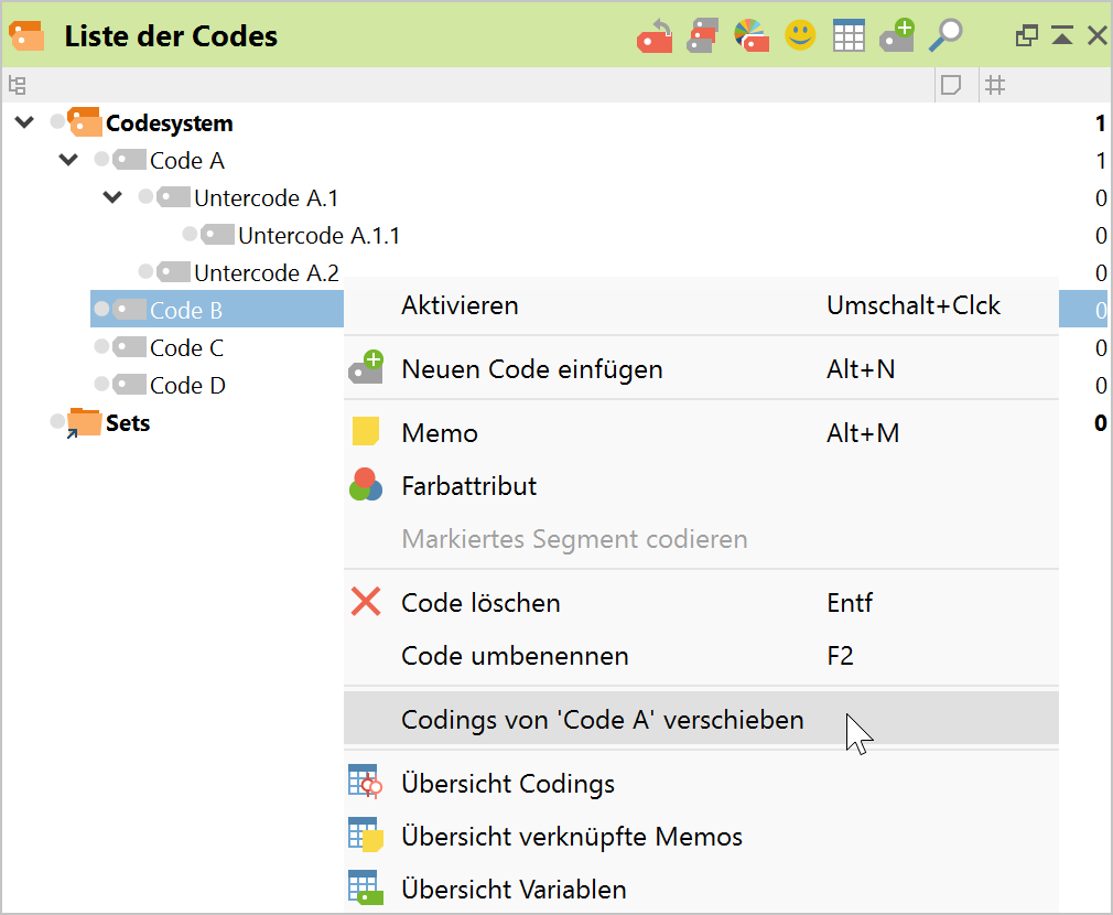Codings verschieben Codings verschieben
