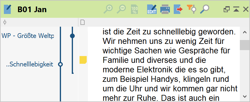 Gelbes Memo-Icon in der Memospalte Gelbes Memo-Icon in der Memospalte