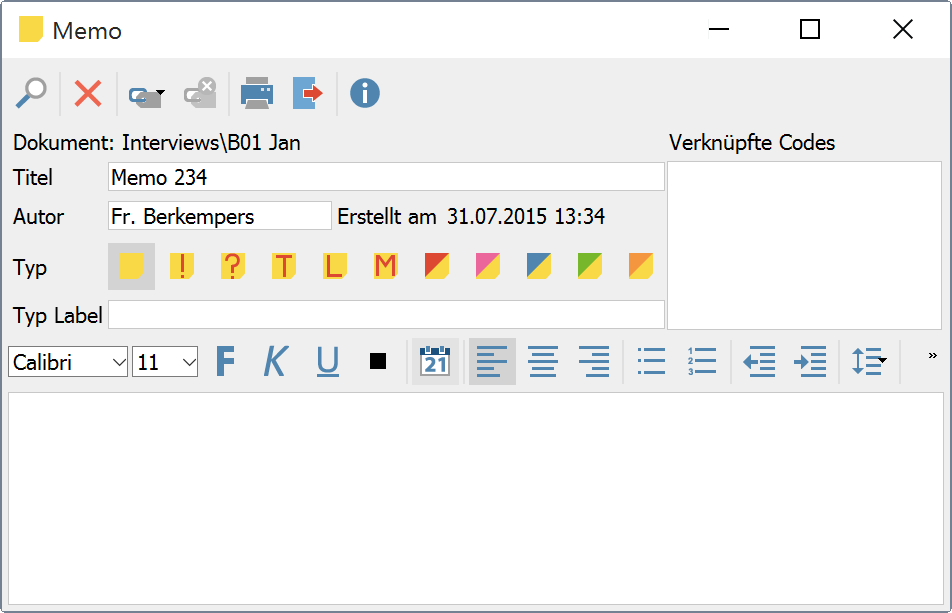 Die Memo-Eingabemaske Die Memo-Eingabemaske