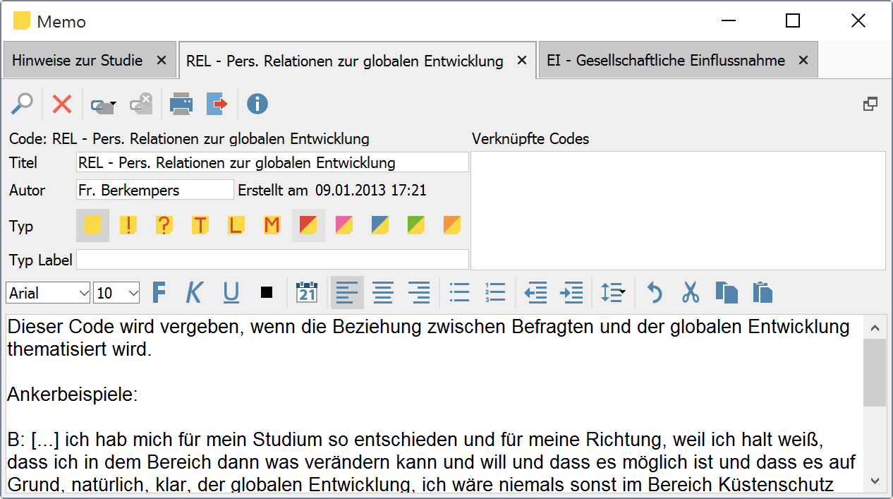 Mehrere geöffnete Memos in Tab-Darstellung Mehrere geöffnete Memos in Tab-Darstellung
