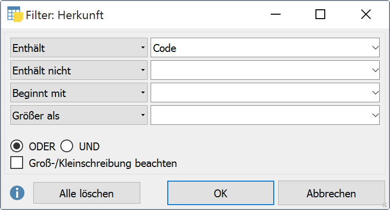 „Übersicht Memos“ filtern „Übersicht Memos“ filtern