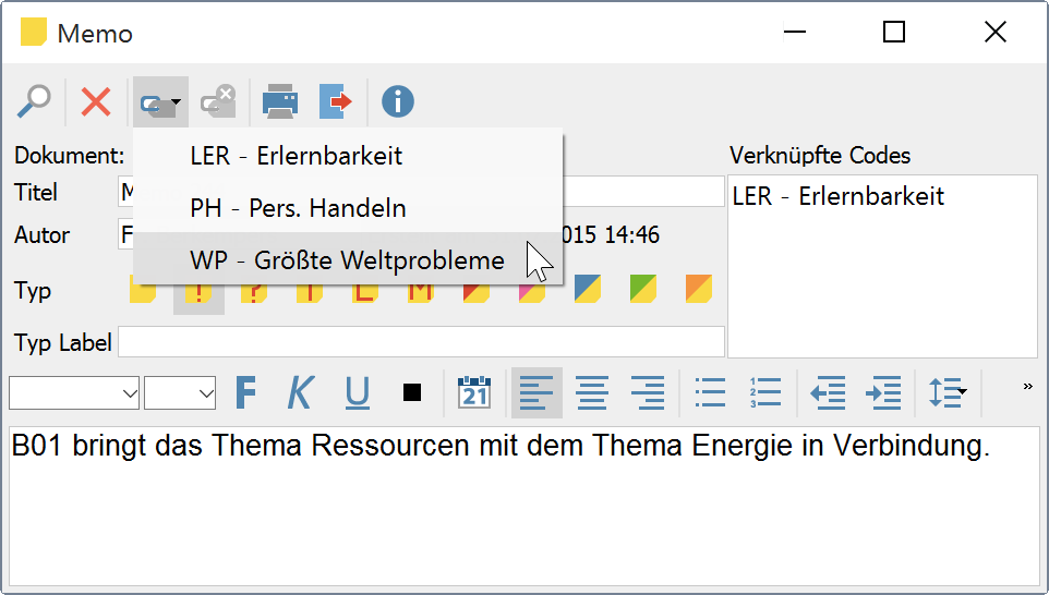 Code mit einem Memo verknüpfen Code mit einem Memo verknüpfen