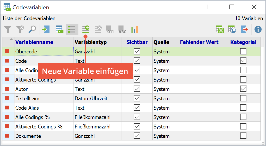 Neue Variable per Quickbutton einfügen Neue Variable per Quickbutton einfügen