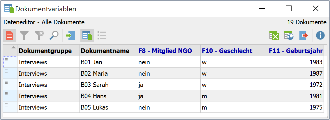 Dateneditor (Dokumentvariablen) Dateneditor (Dokumentvariablen)