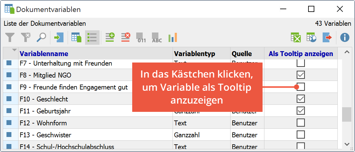 Dokumentvariable für die Anzeige im Tooltip auswählen Dokumentvariable für die Anzeige im Tooltip auswählen