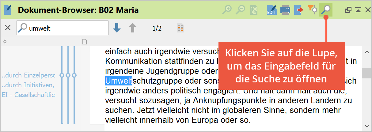 Textsuche im „Dokument-Browser“ Textsuche im „Dokument-Browser“