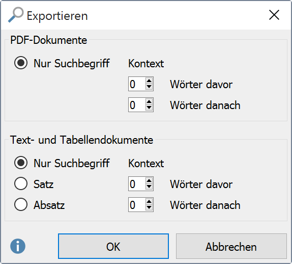 Optionen für die Ausgabe von Fundstellen Optionen für die Ausgabe von Fundstellen