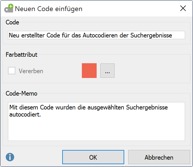 Neuen Code für das Autocodieren der Suchergebnisse definieren Neuen Code für das Autocodieren der Suchergebnisse definieren
