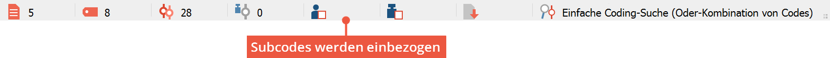 Anzeige der Option „Subcodes einbeziehen“ in der Statusleiste Anzeige der Option „Subcodes einbeziehen“ in der Statusleiste