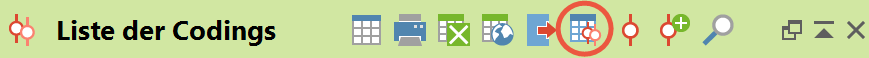 „Übersicht Codings“ aufrufen per Icon aus der Symbolleiste „Übersicht Codings“ aufrufen per Icon aus der Symbolleiste