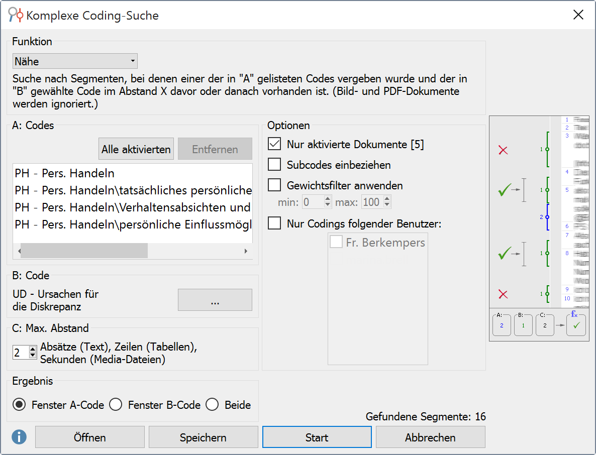 Dialogfenster für die komplexe Coding-Suche Dialogfenster für die komplexe Coding-Suche