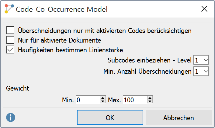 Auswahloptionen für Codes bzw. Subcodes Auswahloptionen für Codes bzw. Subcodes