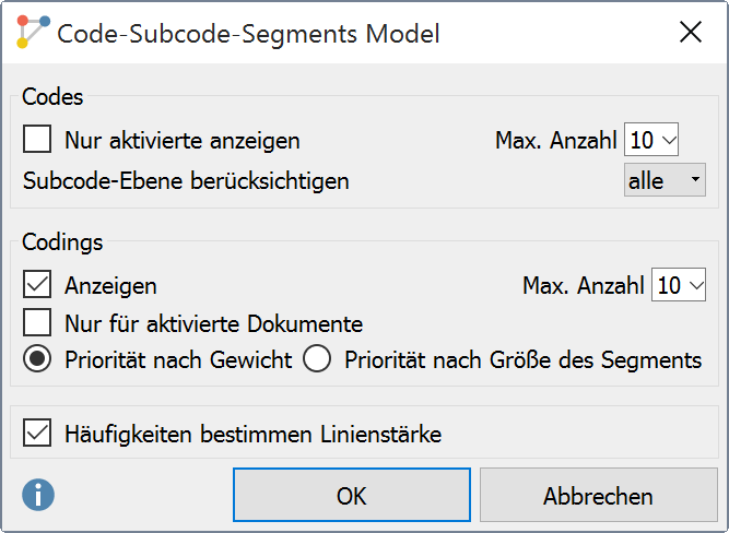 Auswahloptionen für Codes Auswahloptionen für Codes