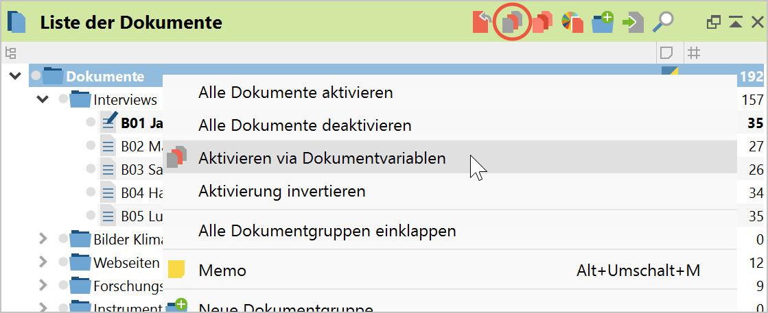 „Logische Aktivierung“ aufrufen mit Hilfe des Kontextmenüs oder des Buttons „Logische Aktivierung“ aufrufen mit Hilfe des Kontextmenüs oder des Buttons