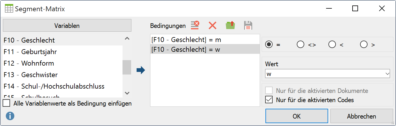 Spalten für die Segment-Matrix definieren Spalten für die Segment-Matrix definieren