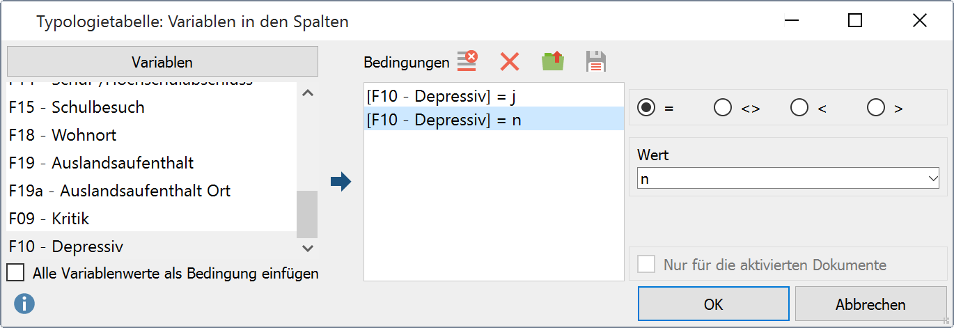 Spalten der Typologietabelle definieren Spalten der Typologietabelle definieren