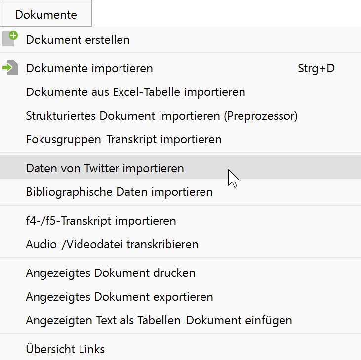 Aufruf des Twitter-Imports Aufruf des Twitter-Imports