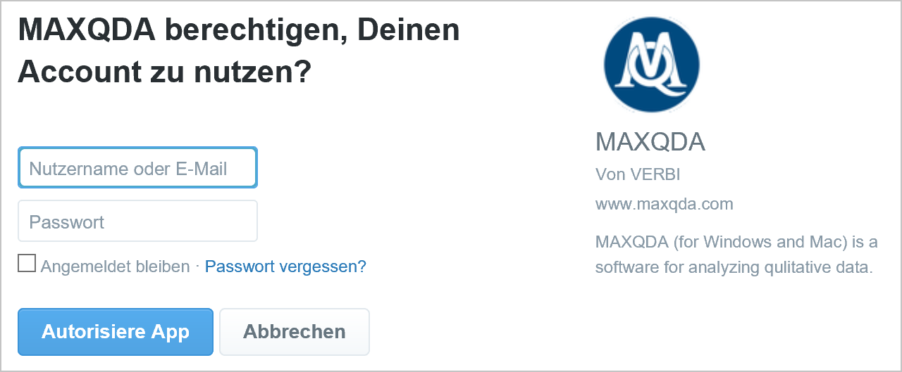 MAXQDA für Twitter autorisieren MAXQDA für Twitter autorisieren
