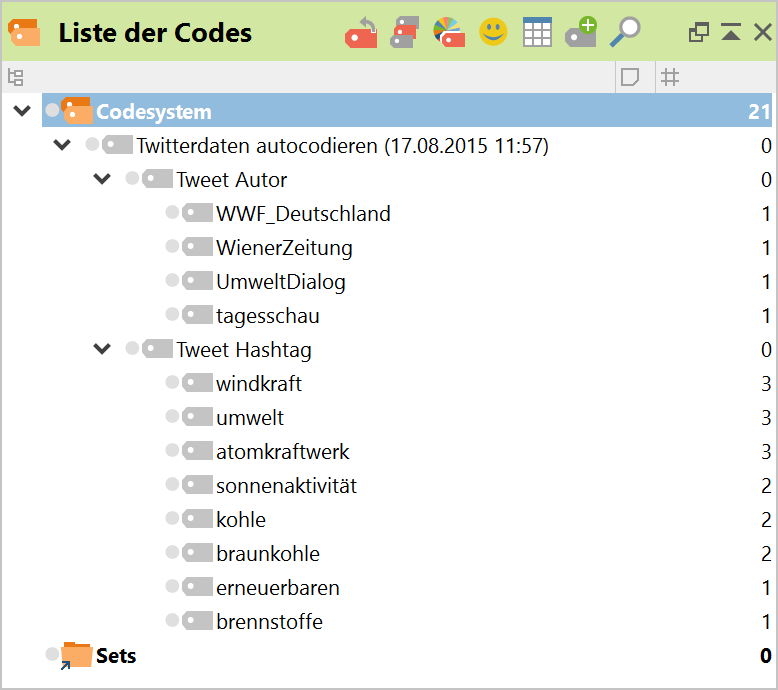 Der automatisch erzeugte Code in der „Liste der Codes“ Der automatisch erzeugte Code in der „Liste der Codes“