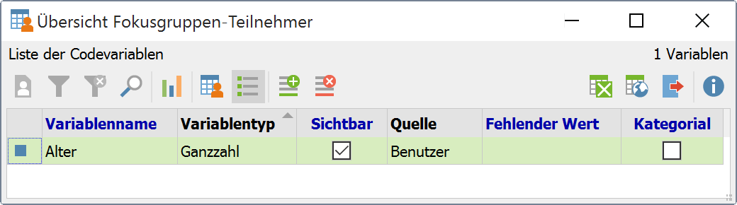 Neu angelegte Variable in der Variablenansicht Neu angelegte Variable in der Variablenansicht